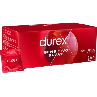 Caixa vermelha de preservativos Durex Sensitivo Suave Regular Fit com 144 unidades