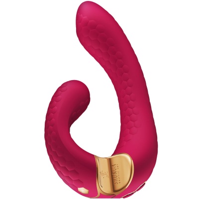 Vibrador cor de vinho com textura hexagonal e detalhes dourados