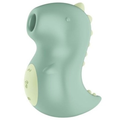 Brinquedo dinossauro verde claro com detalhes em amarelo e escamas nas costas