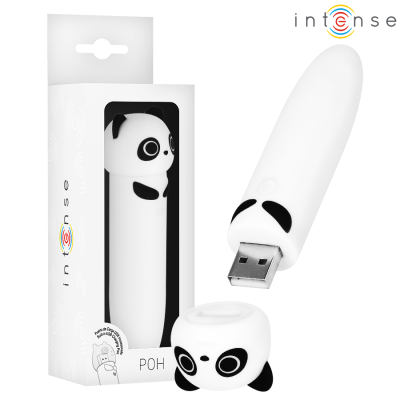 Pen USB branco em forma de panda com detalhes pretos e embalagem branca
