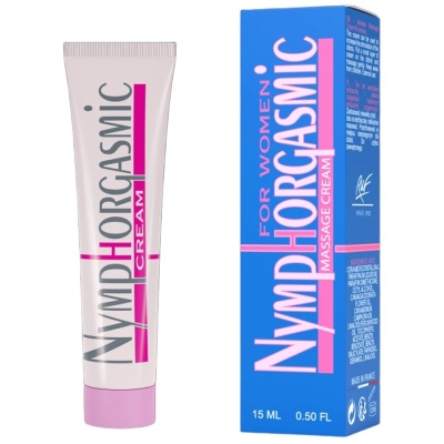 Tubo e embalagem azul de creme NYMPHORGASMIC CREAM para massagens, 15 ML.