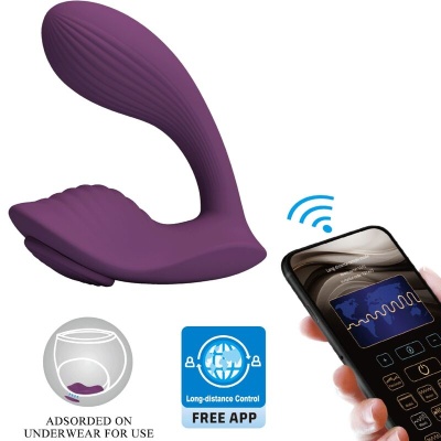 Produto íntimo roxo em silicone com controle remoto via app