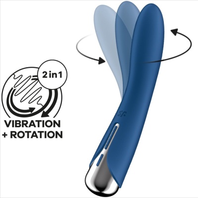 Vibrador azul escuro com indicação de vibração e rotação 2 em 1
