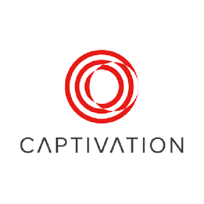 Logotipo com círculos vermelhos e texto CAPTIVATION