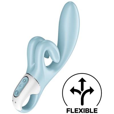 Vibrador azul claro flexível em silicone com controles