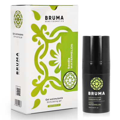 Gel estimulante Bruma Sandia Watermelon com embalagem branca e frasco preto