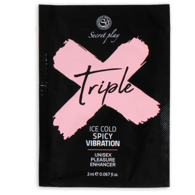 Pacote preto com X rosa e texto branco e preto para potenciador de prazer