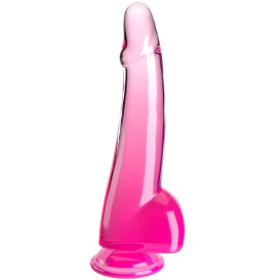 Dildo rosa translúcido com base arredondada