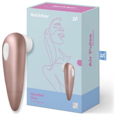 Estimulador Air Pulse Satisfyer cor cobre com embalagem azul e rosa