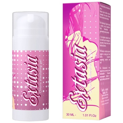 Gel estimulante para clitóris Ertasia em embalagem rosa com bolinhas brancas