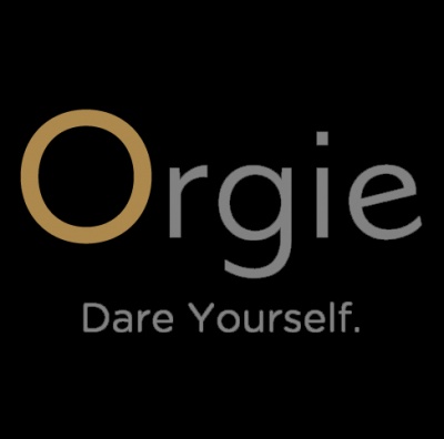 Logotipo 'Orgie' com o lema 'Dare Yourself.' em fundo preto