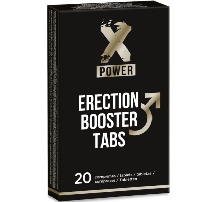 Embalagem preta de suplemento X POWER Erection Booster Tabs com 20 comprimidos