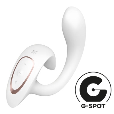 Dispositivo sexual branco com botões táteis e logótipo G-SPOT