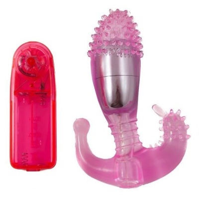 Vibrador cor-de-rosa translúcido com texturas e controlo remoto vermelho
