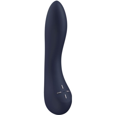 Vibrador preto curvado com botões na base