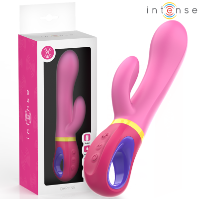 Vibrador rosa com embalagem branca e rosa, design anatómico e botões de controlo