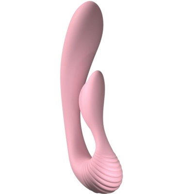 Vibrador rosa duplo em silicone com base texturizada