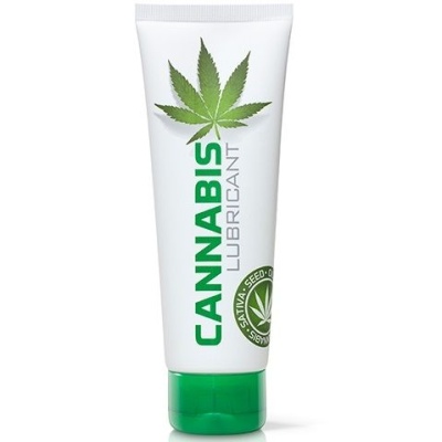 Tubo branco e verde com lubrificante de cannabis