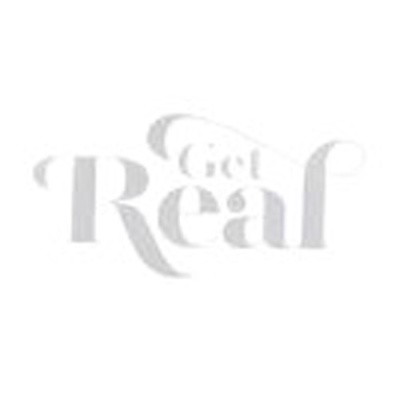 Texto 'Get Real' em cinza claro sobre fundo branco