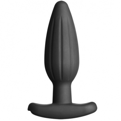 Plug anal preto de silicone com base larga e textura lisa