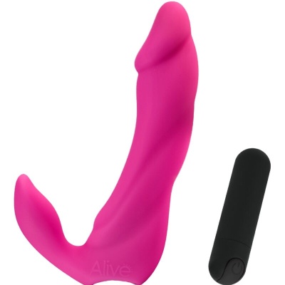 Vibrador rosa com controle remoto preto em fundo branco
