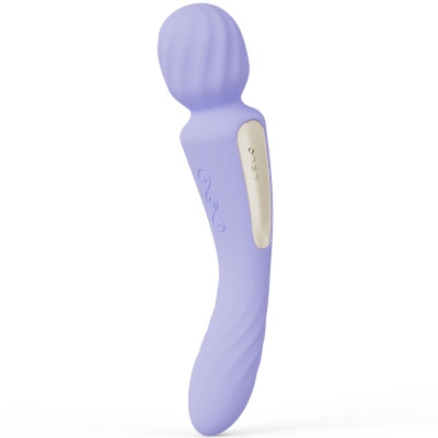 Vibrador lilás de silicone com painel branco e botões