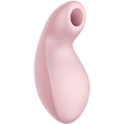 Dispositivo rosa claro com forma anatómica e abertura circular numa extremidade