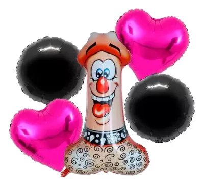 balões de alumínio decorativos com formas variadas incluindo coração e pênis cartoon