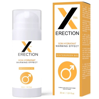 Frasco e caixa de creme hidratante XTRA ERECTION branco e laranja