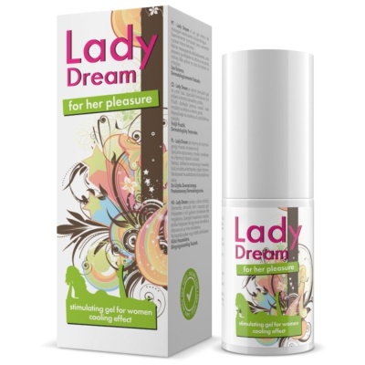 Gel estimulante para mulheres Lady Dream em frasco branco com embalagem colorida