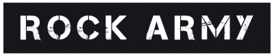Etiqueta preta com texto branco 'ROCK ARMY'