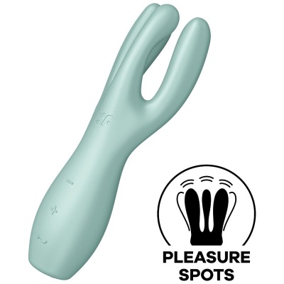 Vibrador íntimo azul claro com forma bifurcada e ícone PREASURE SPOTS