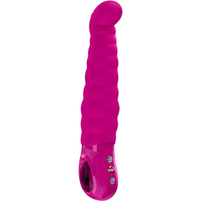 Vibrador rosa com botão FUN e botões de controlo
