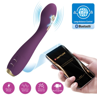 Vibrador em silicone roxo controlado por telemóvel com várias funções