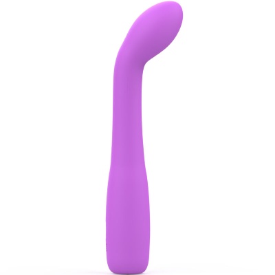 Vibrador roxo curvado em fundo branco