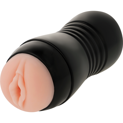 Masturbador masculino com capa preta e entrada em silicone cor de pele