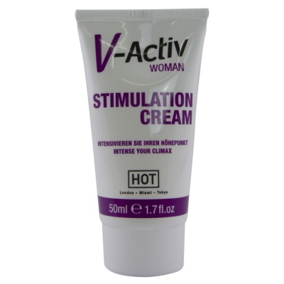 Frasco branco de creme V-Activ Woman Stimulation Cream 50ml