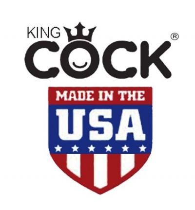 Logotipo King Cock MADE IN THE USA com emblema vermelho, azul e branco