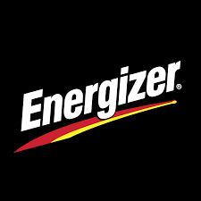 Logótipo da marca Energizer em texto branco e traço colorido