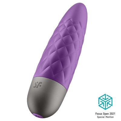 Vibrador roxo com base cinzenta e textura de losangos