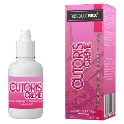 Frasco e caixa do creme Clitoris Creme em rosa e branco