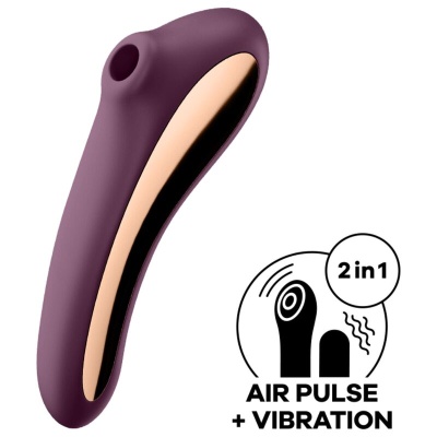 Dispositivo roxo com detalhe dourado metálico e ícone 2 em 1 Air Pulse + Vibration