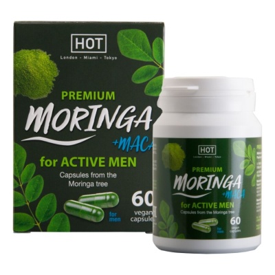 Embalagem e frasco de suplemento cápsulas Premium Moringa + Maca para homens ativos
