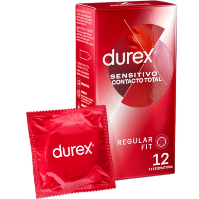 Embalagem vermelha Durex Sensitivo Contacto Total com preservativo individual