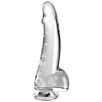 Dildo transparente em forma de pênis com base de ventosa em fundo branco