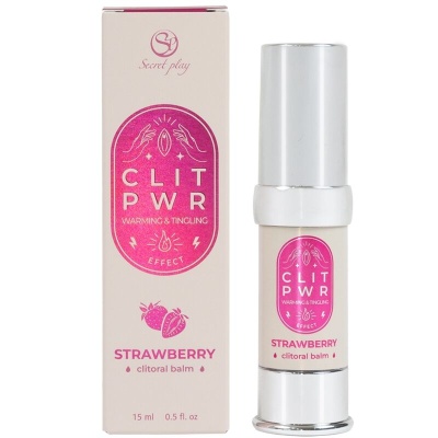 Bálsamo clitoriano Clit PWR de morango com embalagem rosa e branco