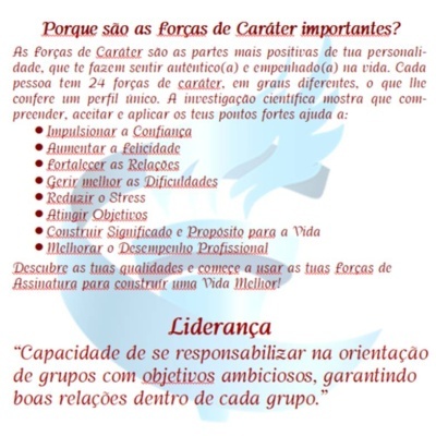 Texto sobre a importância das forças de caráter e definição de liderança em português europeu