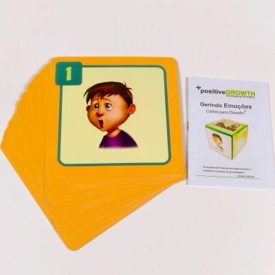 Cartas educativas com ilustração e folheto sobre gestão emocional