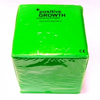 Cubo verde brilhante com texto em preto e símbolo CE