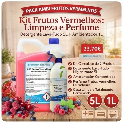 Kit limpeza detergente e ambientador frutos vermelhos